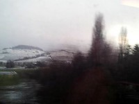 ICE の車窓からの眺め。2月のドイツはまだ寒く、空もどんよりとしていて、まるで墨絵のようでした